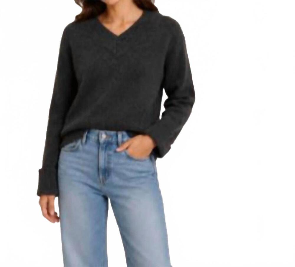 NEW AUTUMN CASHMERE v neck with high cuff sweater in pepper